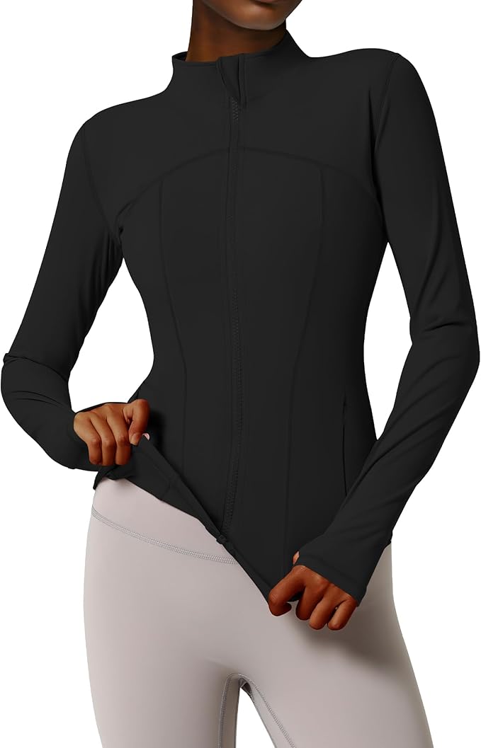 Gacaky Women's Slim Fit Workout Running Track Jackets Full Zip-up Yoga Athletic Jacket with Thumb Holes