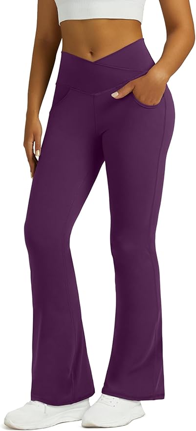 Flare Leggings for Women Yoga Pants with Pockets High Waisted Crossover Flare Leggings Bootcut Casual Yoga Pants