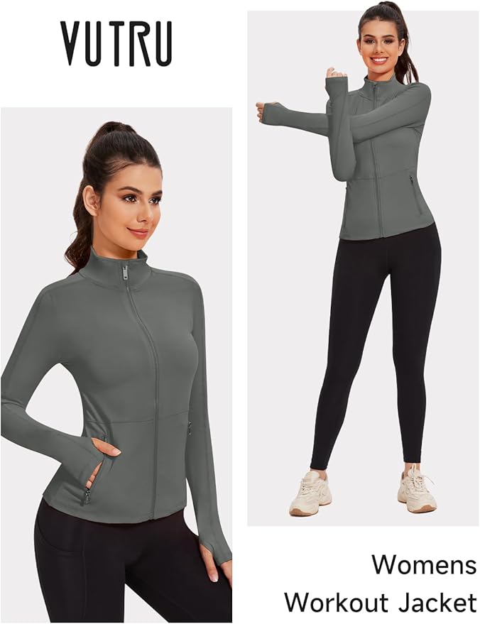VUTRU Women's Workout Yoga Jacket Full Zip Running Athletic Track Jacket