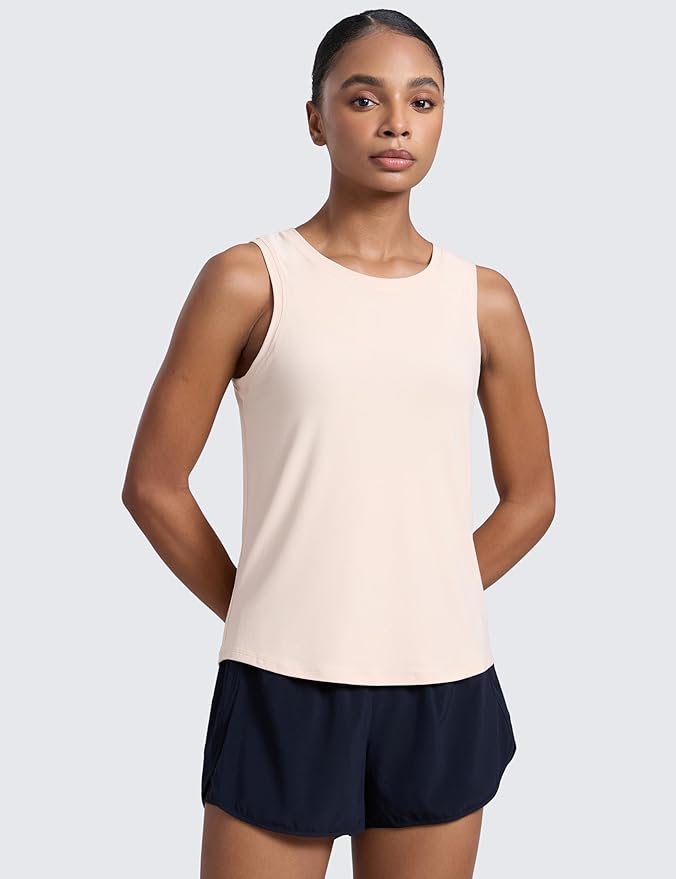 CRZ YOGA Cloudweight Open Back Workout Tops for Women Lightweight High Neck Athletic Gym Tank Soft Running Sleeveless Shirts