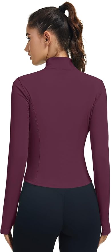 LOMON Women's Athletic Jackets Cropped Long Sleeve Workout Tops Yoga Zip Up Jackets Gym Tops Golf Shirts
