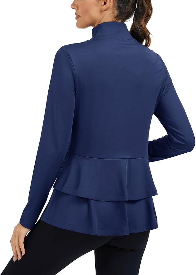 LURANEE Women's Golf Athletic Jackets with Pleated Tennis Skirt Hem Lightweight Full Zip Long Sleeve Shirts with Pockets