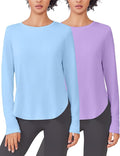 PINSPARK 2 Pack Long Sleeve Workout Tops for Women UV Protection Soft Workout Tops Lightweight Athletic Running Hiking Shirt