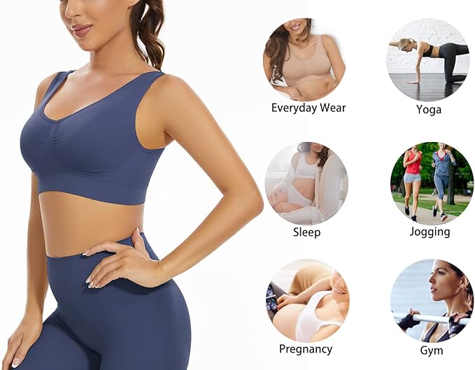 Lemef 3-Pack Seamless Sports Bra Wirefree Yoga Bra with Removable Pads for Women