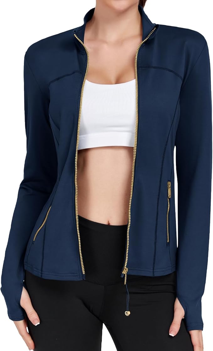 Women's Workout Jackets Full Zip Running Yoga Jackets Lightweight Athletic Clothes with Thumb Holes