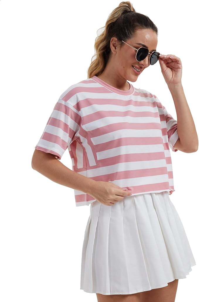 Women's Oversize Workout Crop Tops Casual Short Sleeve Drop Shoulder Boxy T-Shirts Roll Hem Basic Loose Yoga Running Tees
