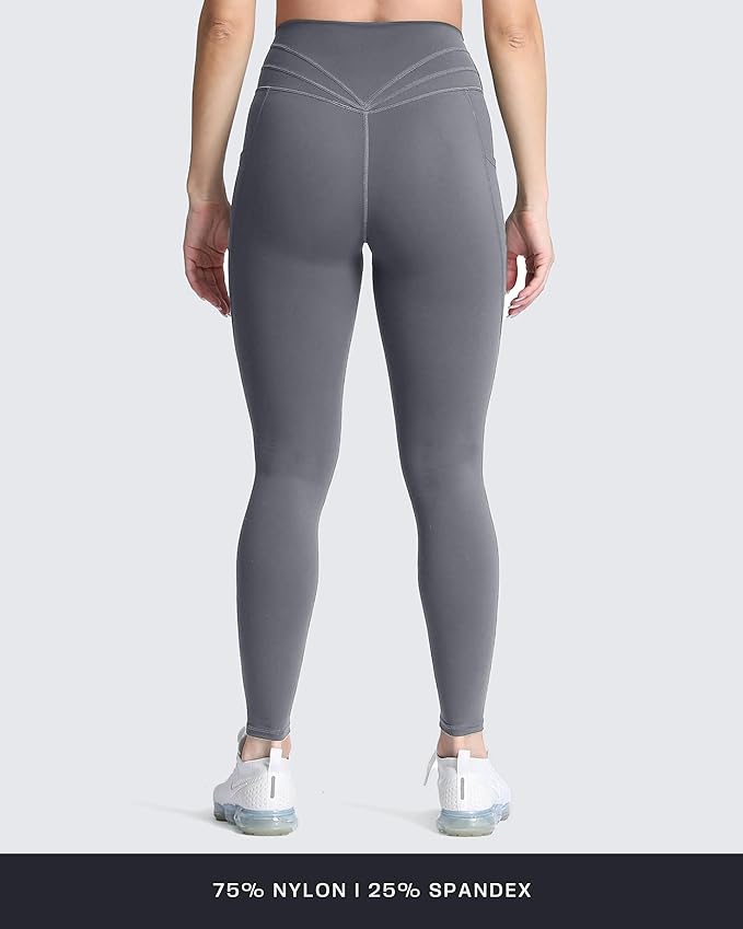 Aoxjox Women's Trinity High Waisted Yoga Pants with Pockets Cross-Waist Tummy Control Buttery Soft Workout Leggings 26"