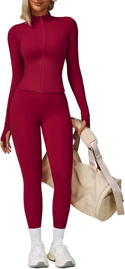 Yknktstc Womens Two Piece Tracksuit Set Long Sleeve Zipper Jacket with Athletic High Waist Leggings Workout Outfit