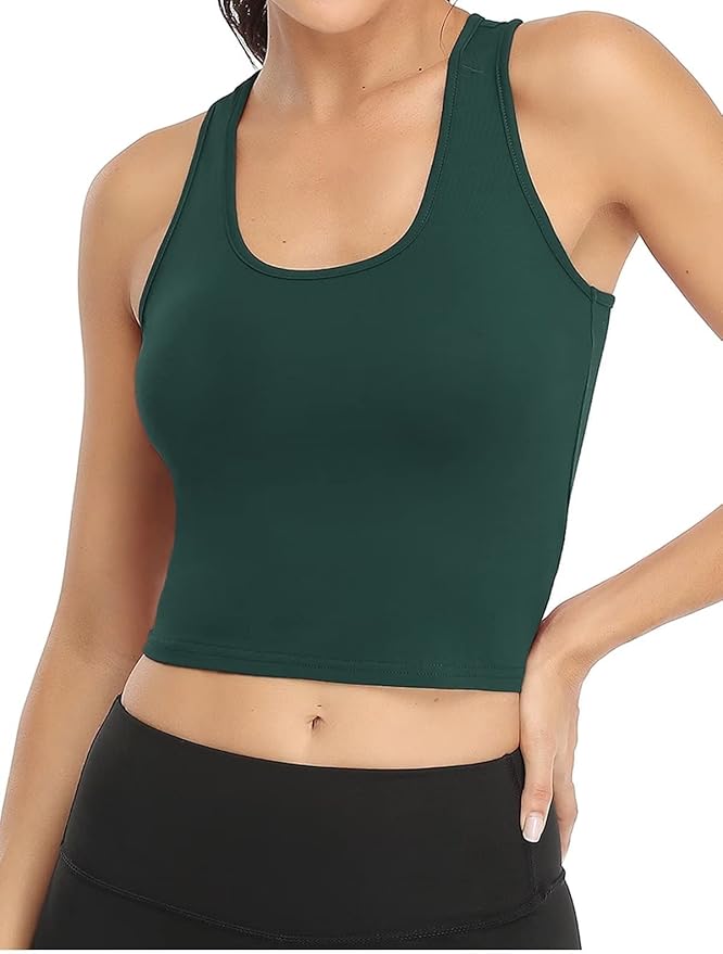 Porvike Sports Crop Tank Tops for Women Cropped Workout Tops Racerback Running Yoga Tanks Cotton Sleeveless Gym Shirts 3 Pack