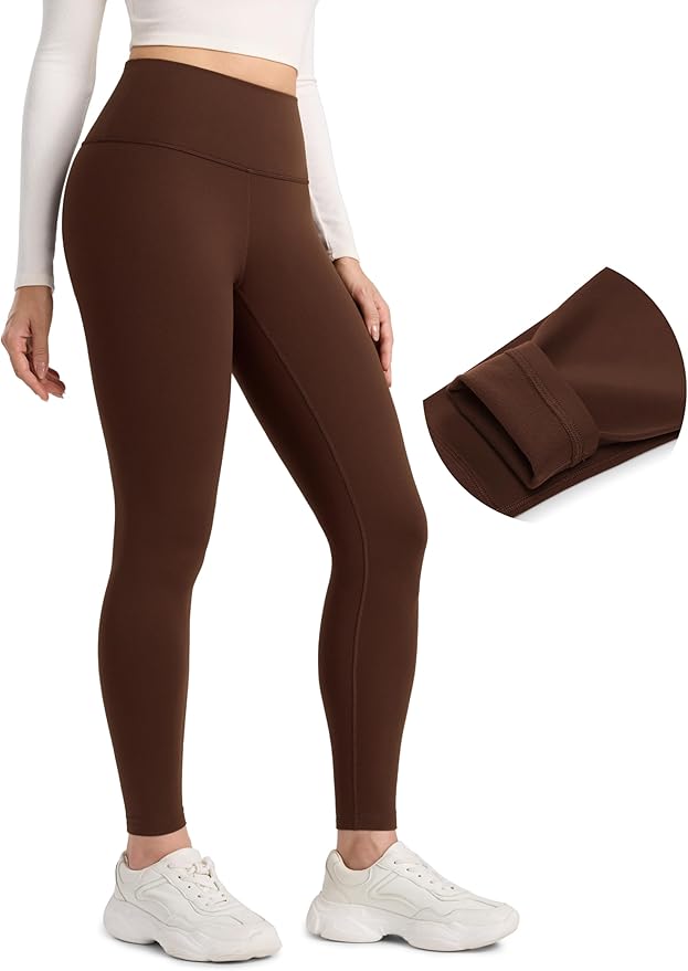CRZ YOGA Matte Thermal Fleece Lined Leggings 28'' - Casual Lounge Workout Womens Yoga Full Length Pants Winter Warm