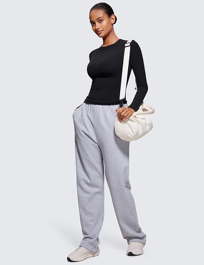 CRZ YOGA Softembrace Crewneck Long Sleeve Shirts for Women - Casual Going Out Tops Soft Basic Fitted Tight Fall T-Shirts