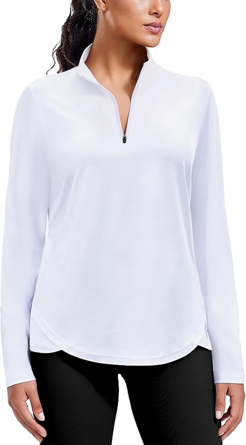 PINSPARK Workout Tops for Women Long Sleeve Athletic Shirt Quarter Zip Running Shirts Stretchy UPF 50+ Yoga Hiking Tee Top