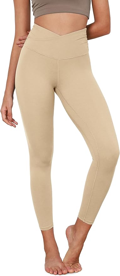 ODODOS Women's Cross Waist Yoga Leggings with Inner Pocket, 23"/25"/28" Gathered Crossover Workout Yoga Pants
