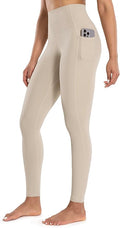 ENERBLOOM Workout Leggings with Pockets for Women High Waist Yoga Pants 25"/28" Cream Soft Lightweight Athletic Gym Tights