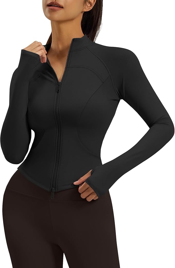 Gacaky Womens Cropped Workout Running Jackets Lightweight Slim Fit Athletic Yoga Jacket Full Zip Tops with Pocket