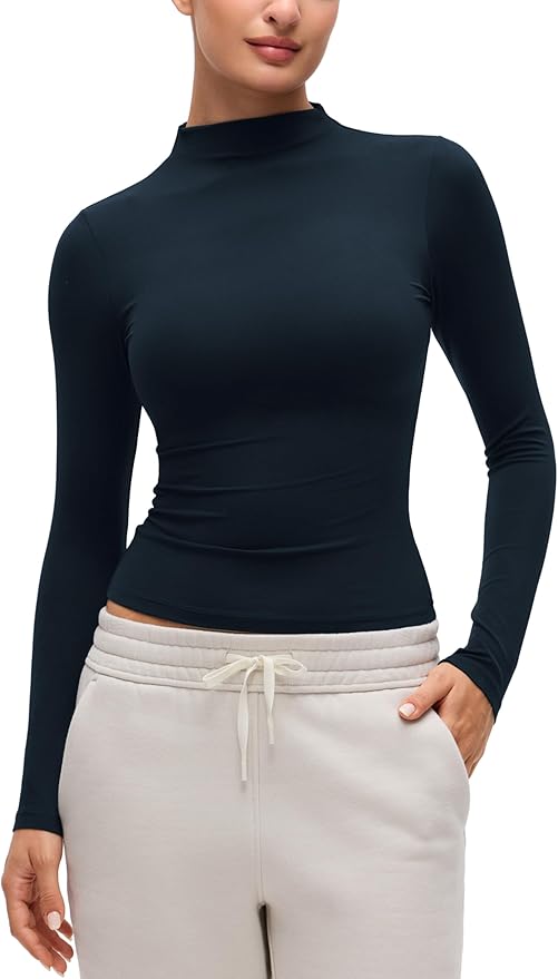 CRZ YOGA Softembrace Mock Neck Long Sleeve Shirts for Women - Casual Going Out Comfort Tops Soft Fitted Layer Underwear Tees