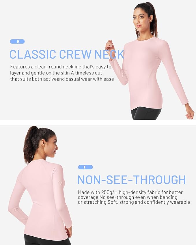 Runhit Women's Long Sleeve Compression Shirt Workout Tops Athletic Base Layer Gym Yoga Running Sports Gear Quick Dry UPF 50+