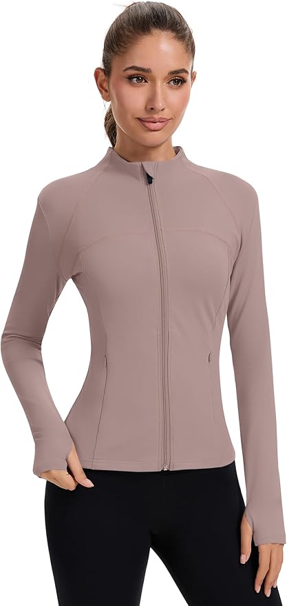 Rapbin Women's Full Zip Workout jackets Runing Slim Fit Athletic Tops With Thumb Holes