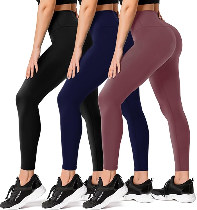 FULLSOFT 3 Pack Leggings for Women High Waisted Soft Black Yoga Pants for Workout Athletic Running Reg & Plus Size