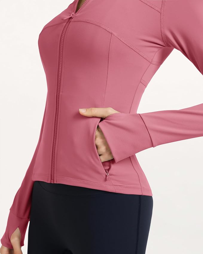Gacaky Women's Slim Fit Workout Running Track Jackets Full Zip-up Yoga Athletic Jacket with Thumb Holes
