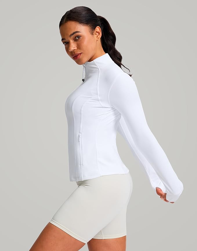 G Gradual Women's Workout Jackets Extended Waist Length Slim Full Zip 4 Pockets Athletic Jacket Spring Running Yoga Clothes