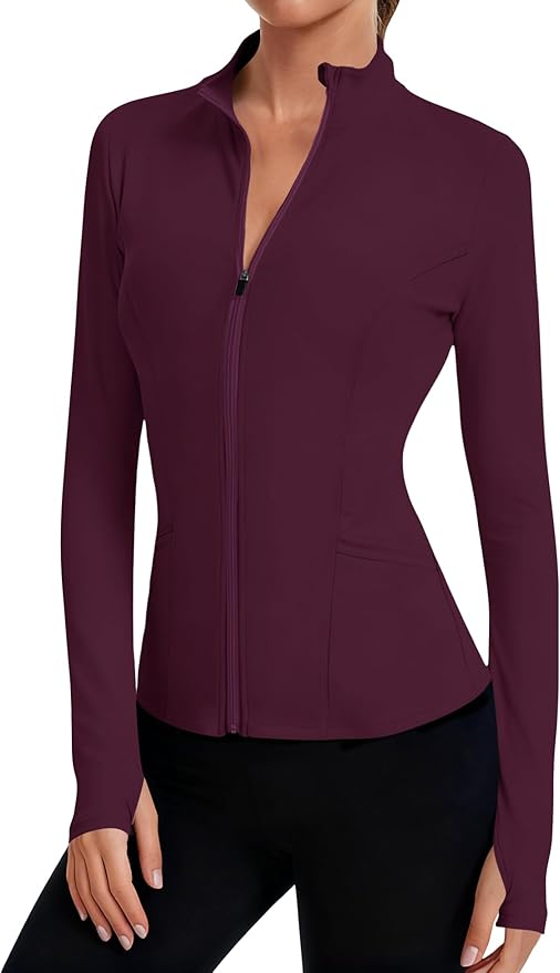 LOMON Women's Athletic Jackets Cropped Long Sleeve Workout Tops Yoga Zip Up Jackets Gym Tops Golf Shirts
