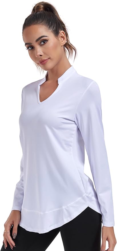 Absttith Women's Long Sleeve Workout Shirts Running Yoga Tops Athletic V Neck Sport Tee Side Split