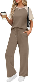 WIHOLL 2 Piece Sets for Women Resort Wear Travel Vacation Outfits Summer Short Sleeve Lounge Sets