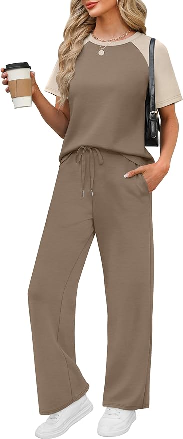 WIHOLL 2 Piece Sets for Women Resort Wear Travel Vacation Outfits Summer Short Sleeve Lounge Sets