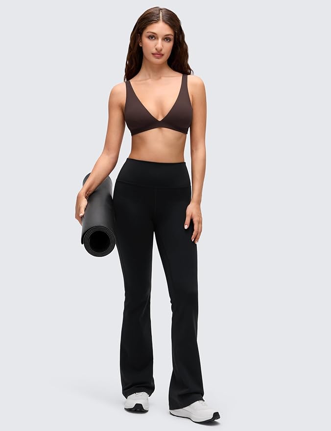 CRZ YOGA Butterluxe Soft Double Lined Deep V Neck Sports Bras for Women - Open Back Yoga Crop Top Casual Non Padded