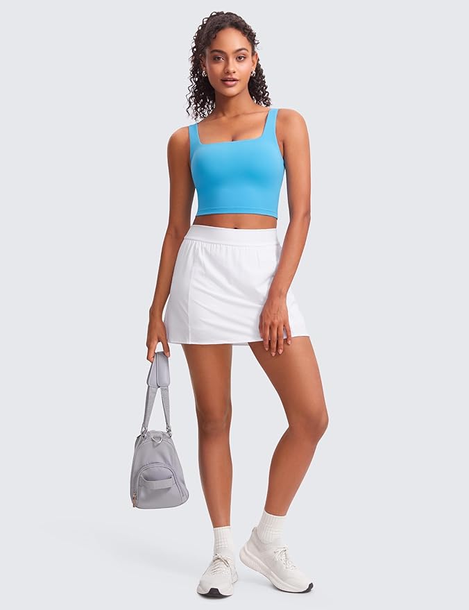 CRZ YOGA Butterluxe Square Neck Crop Tank Tops for Women - Workout Longline Sports Bras Padded Yoga Camisole