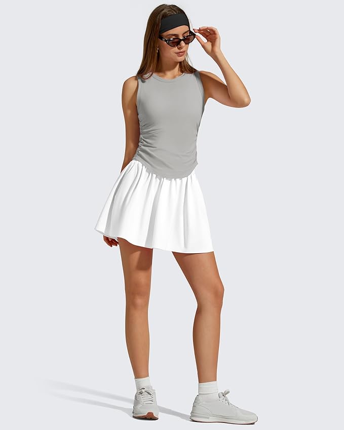 G4Free Lyocell Ruched Side Workout Tank Tops Woman High Neck Waist Length Gym Tanks Soft Relaxed Fit for Training