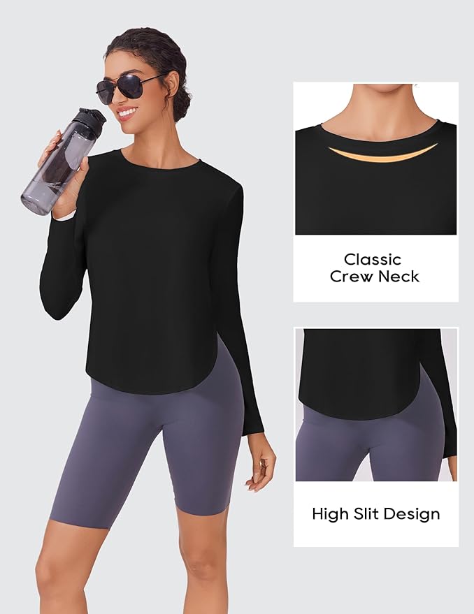PINSPARK 2 Pack Long Sleeve Workout Tops for Women UV Protection Soft Workout Tops Lightweight Athletic Running Hiking Shirt