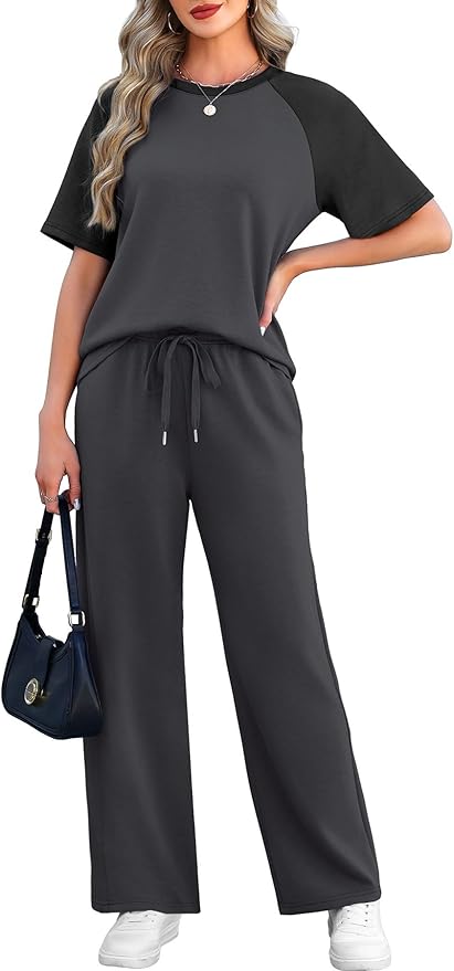 WIHOLL 2 Piece Sets for Women Resort Wear Travel Vacation Outfits Summer Short Sleeve Lounge Sets