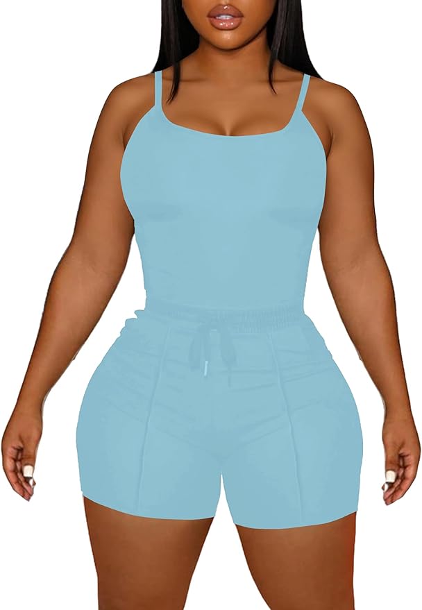 HBQ Women 2 Piece Outfits Sleeveless Tank Tops Biker Short Workout Jogger Sets Summer