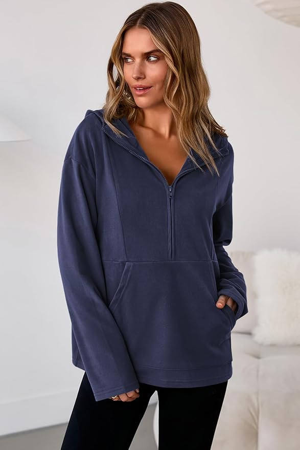 Dokotoo Hoodies for Women Soft Fleece Half Zip Up Hoodie Long Sleeve Casual Pullover Oversized Sweatshirt Hooded Tops
