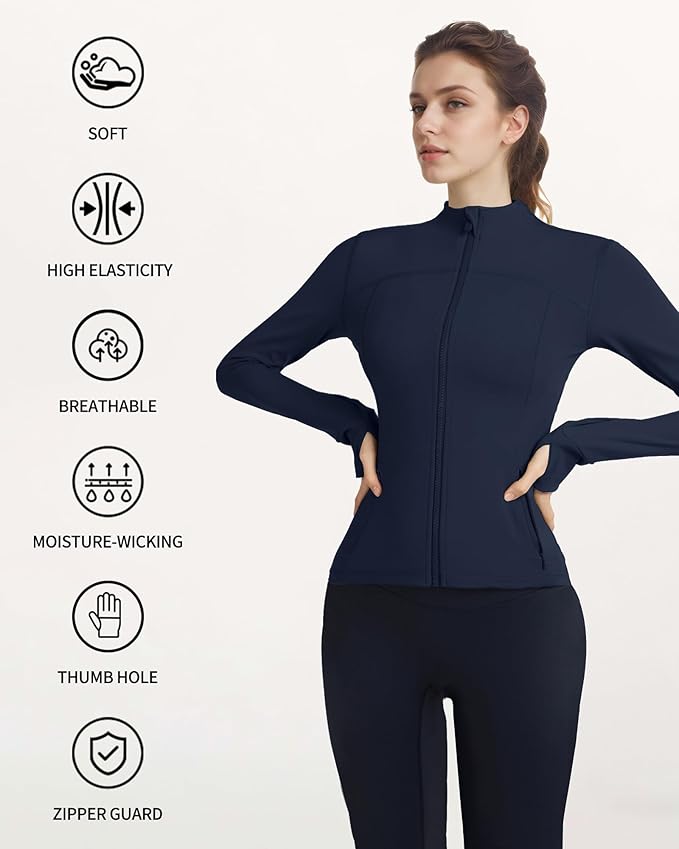 Locachy Women's Slim Fit Full Zip Athletic Running Sports Workout Jacket with Thumb Holes