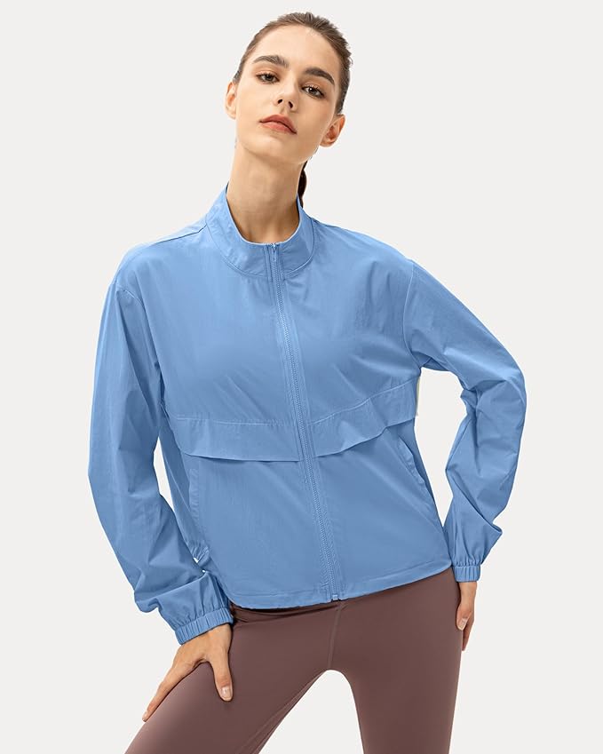 Locachy Women's Lightweight Zip Up Athletic Jacket Stand Collar Windproof Sun Protection Workout Outdoor Jacket