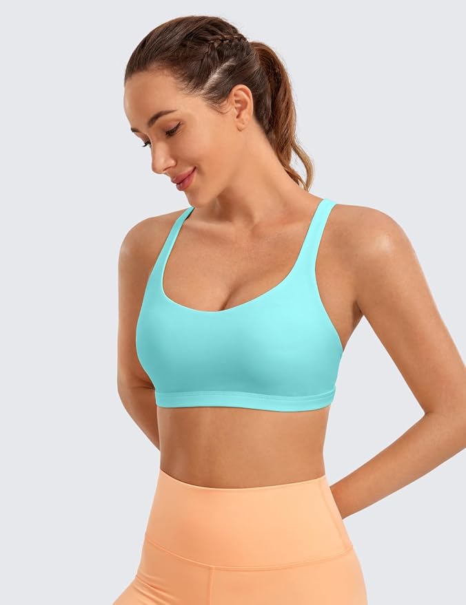 CRZ YOGA Naked Feeling Strappy Sports Bras for Women - Criss Cross Back Wireless Padded Cami Yoga Workout Top