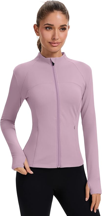 Rapbin Women's Full Zip Workout jackets Runing Slim Fit Athletic Tops With Thumb Holes
