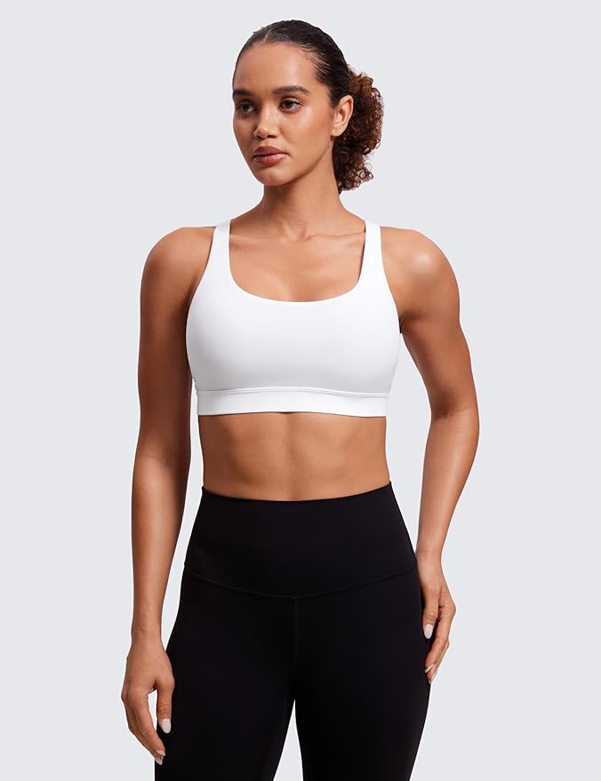 CRZ YOGA Naked Feeling Strappy Padded Sports Bras for Women - Fitness Workout Top Criss Cross Back Yoga Cami