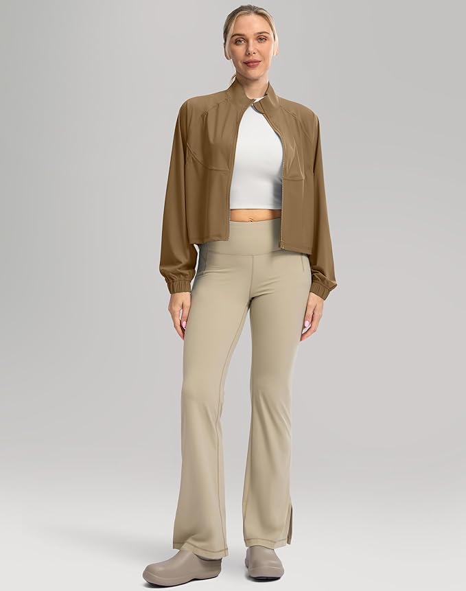 Soothfeel Women's Athletic workout Jacket Lightweight UPF 50+ Long Sleeve Sun Protection Shirts Zip Up Cropped Hiking Tops