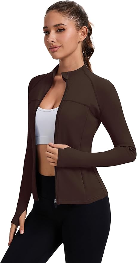 Rapbin Women's Full Zip Workout jackets Runing Slim Fit Athletic Tops With Thumb Holes