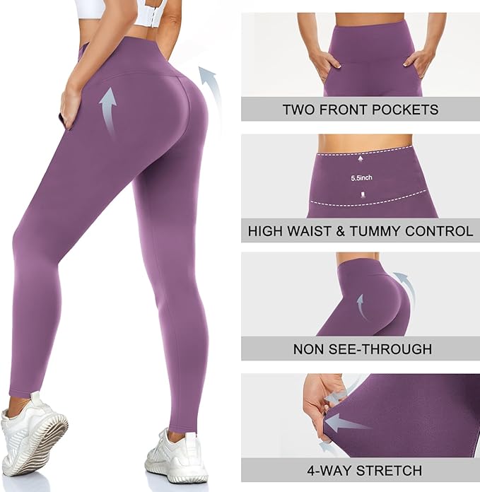 MOREFEEL Leggings with Pockets for Women, High Waisted Tummy Control Workout Hip Lift Yoga Pants Activewear