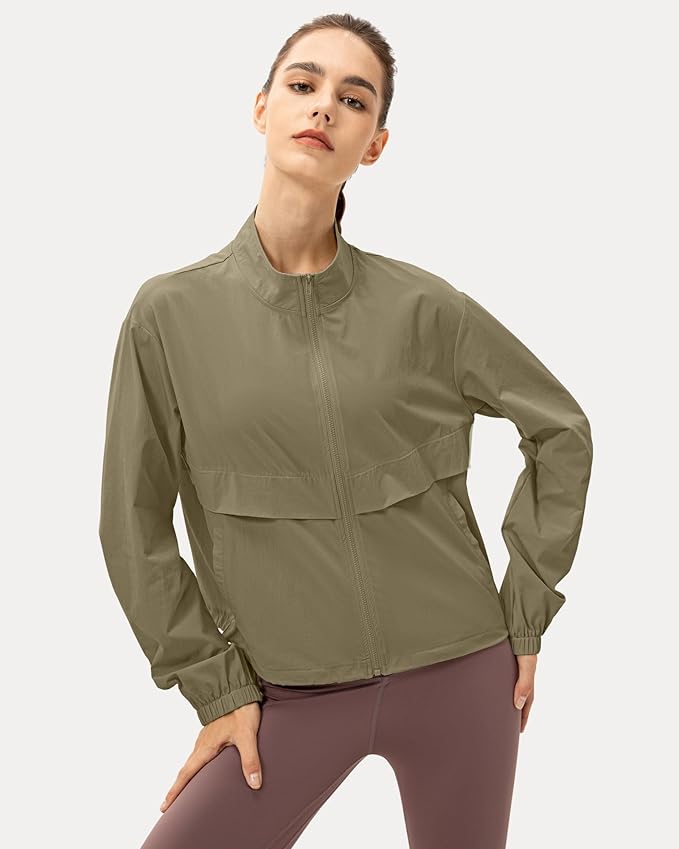 Locachy Women's Lightweight Zip Up Athletic Jacket Stand Collar Windproof Sun Protection Workout Outdoor Jacket