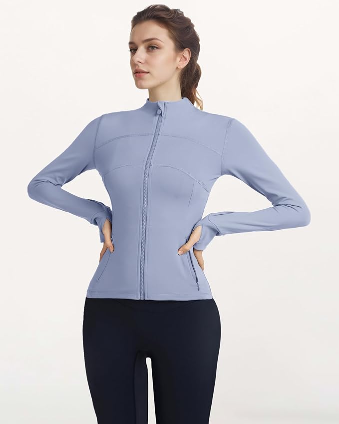 Gacaky Women's Slim Fit Workout Running Track Jackets Full Zip-up Yoga Athletic Jacket with Thumb Holes
