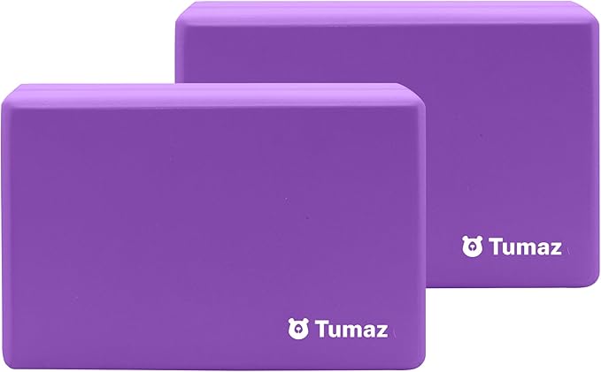Tumaz Non-Slip Yoga Blocks 2-Pack - High Density/Lightweight EVA Foam & Natural Cork for Stability, Premium Set with E-Book Included