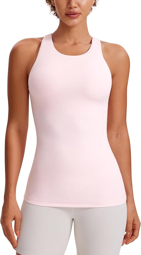 CRZ YOGA Butterluxe High Neck Tank Tops for Women - Racerback Workout Padded Yoga Athletic Camisole with Built in Bra
