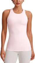 CRZ YOGA Butterluxe High Neck Tank Tops for Women - Racerback Workout Padded Yoga Athletic Camisole with Built in Bra