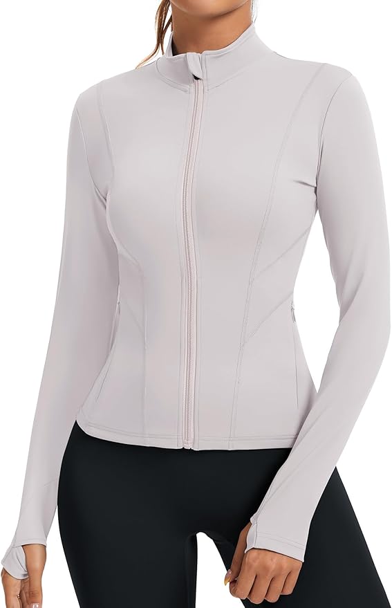 Rapbin Women's Slim Fit Workout Jackets Full Zip Long Sleeve Running Athletic Tops Yoga Shirts with Thumb Holes
